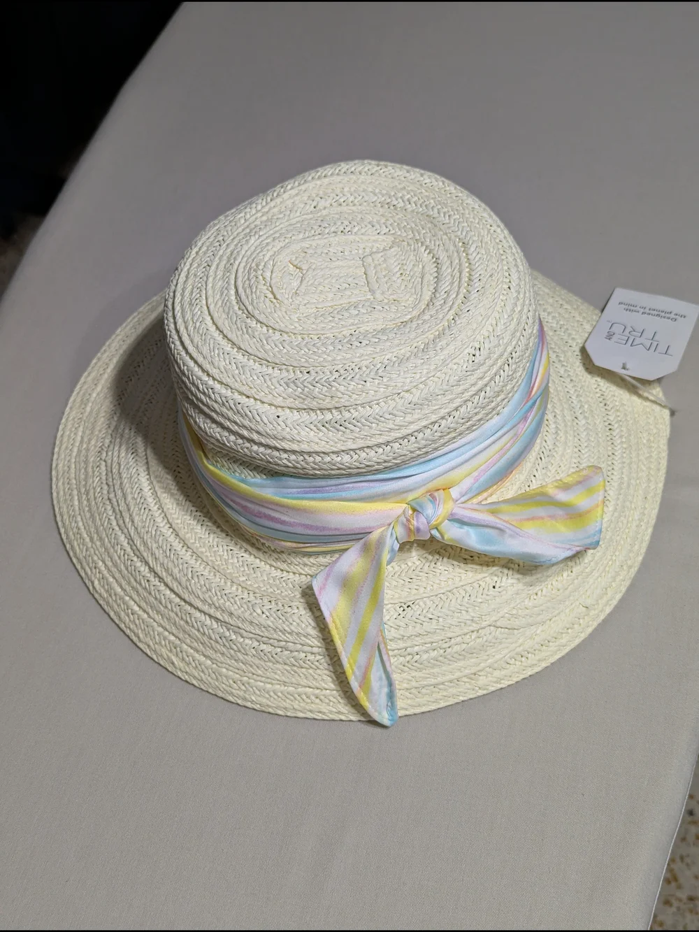 Three Bird Nest Women's Cream Straw Sun Hat with Pastel Scarf